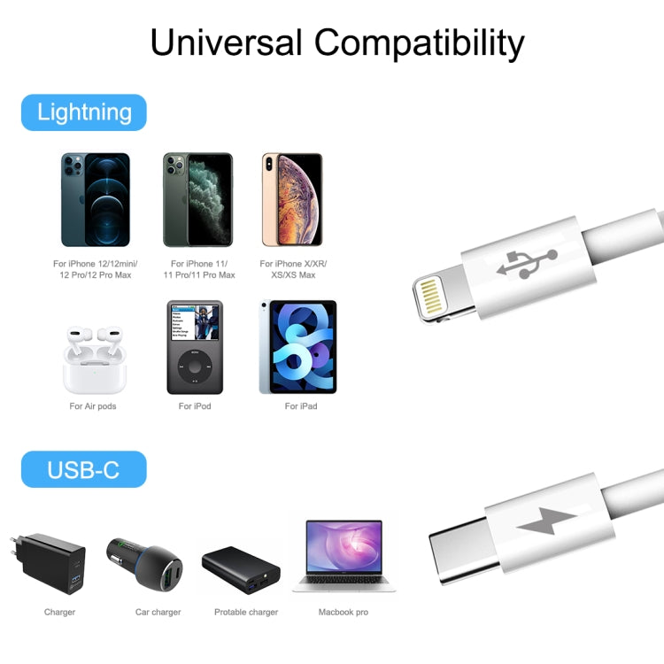 HAWEEL 25W 3A USB-C / Type-C to 8 Pin PD Fast Charging Cable for iPhone, iPad, Cable Length:1m, Type-C to 8 Pin 1m