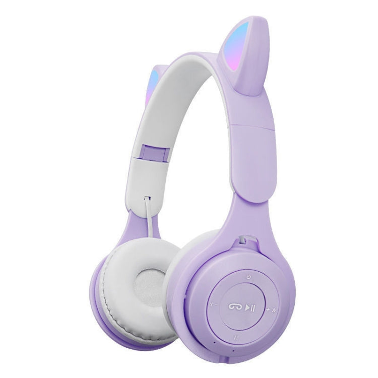 M6 Luminous Cat Ears Two-color Foldable Bluetooth Headset with 3.5mm Jack & TF Card Slot, Two-color White, Two-color Pink, Two-color Blue, Two-color Purple