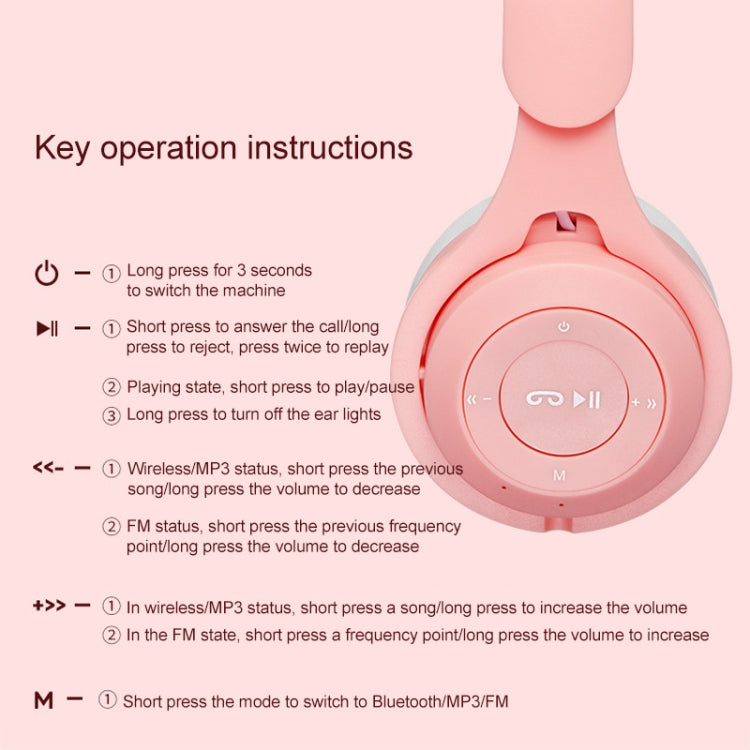 M6 Luminous Cat Ears Two-color Foldable Bluetooth Headset with 3.5mm Jack & TF Card Slot, Two-color White, Two-color Pink, Two-color Blue, Two-color Purple