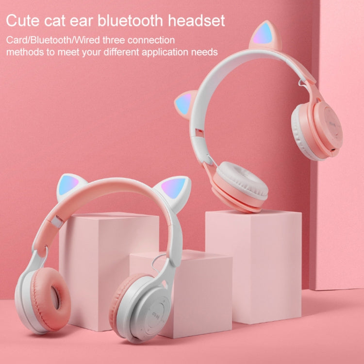 M6 Luminous Cat Ears Pure-color Foldable Bluetooth Headset with 3.5mm Jack & TF Card Slot, Pure-color Black, Pure-color Pink, Pure-color Blue, Pure-color White