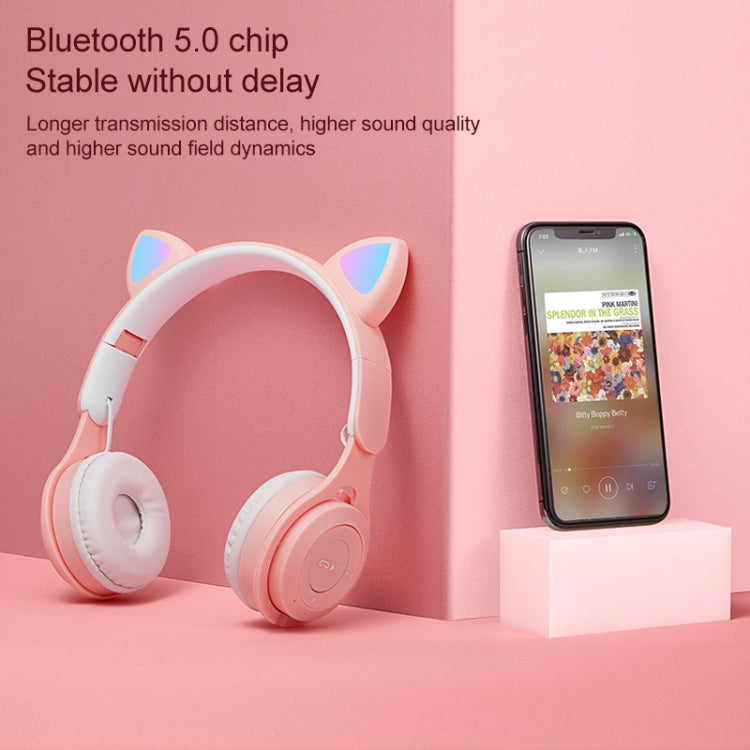 M6 Luminous Cat Ears Pure-color Foldable Bluetooth Headset with 3.5mm Jack & TF Card Slot, Pure-color Black, Pure-color Pink, Pure-color Blue, Pure-color White