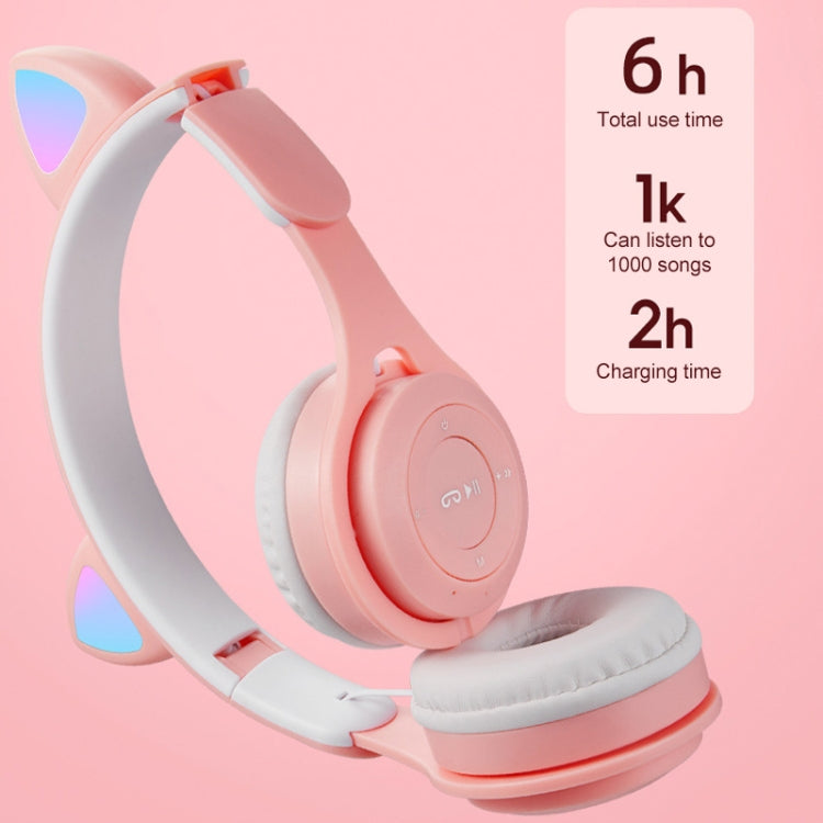 M6 Luminous Cat Ears Pure-color Foldable Bluetooth Headset with 3.5mm Jack & TF Card Slot, Pure-color Black, Pure-color Pink, Pure-color Blue, Pure-color White