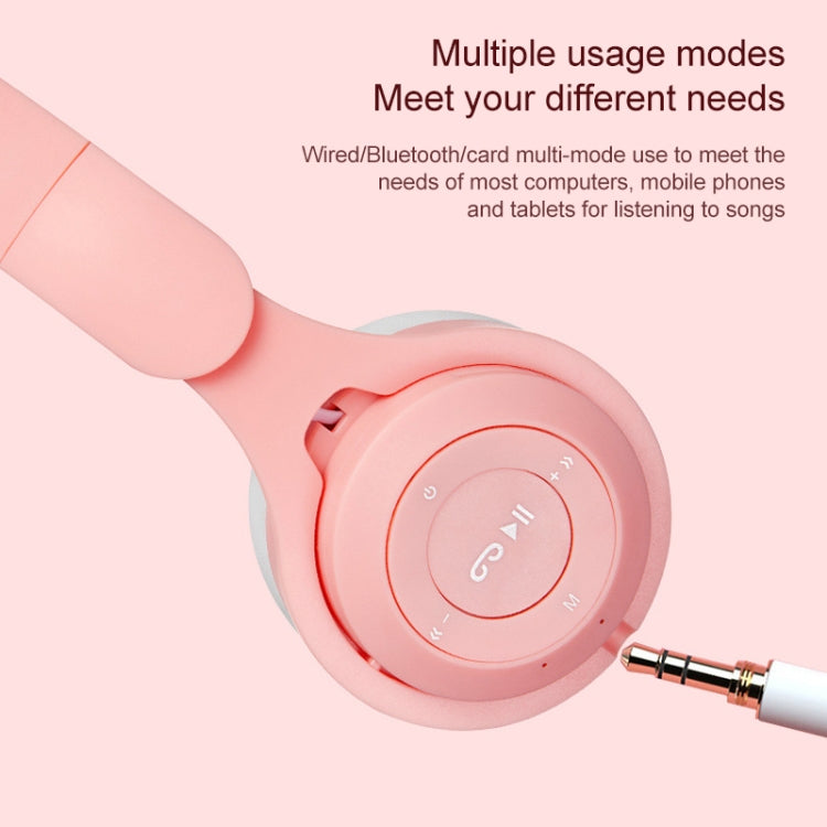 M6 Luminous Cat Ears Pure-color Foldable Bluetooth Headset with 3.5mm Jack & TF Card Slot, Pure-color Black, Pure-color Pink, Pure-color Blue, Pure-color White