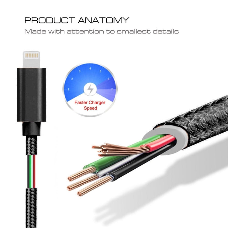 3A Woven Style Metal Head 8 Pin to USB Charge Data Cable, Cable Length: 2m, 2m 8 Pin