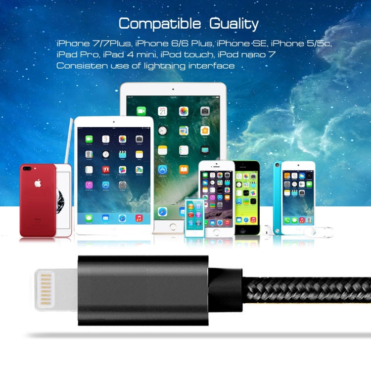 3A Woven Style Metal Head 8 Pin to USB Charge Data Cable, Cable Length: 2m, 2m 8 Pin