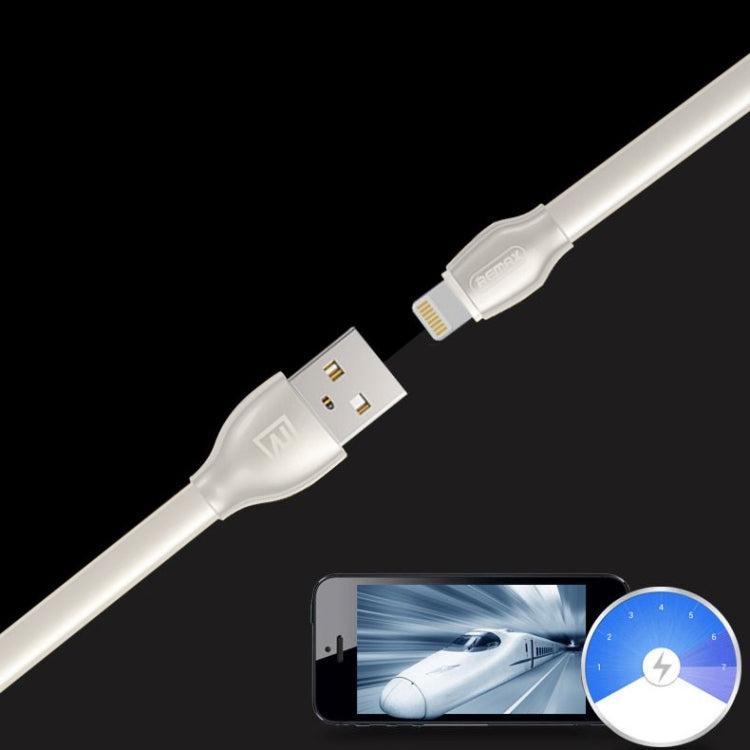 REMAX RC-035i Laser Series 1m 2.1A 8 Pin to USB Data Sync Charger Cable with LED Indicator, White, Gold