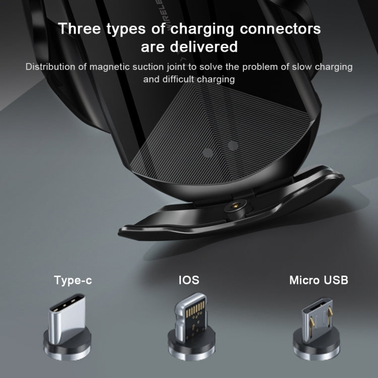 Q2 15W Universal Rotation Infrared Induction Magnetic Car Wireless Charging Mobile Phone Holder with Micro USB + 8 Pin + Type-C / USB-C Magnetic Connector, Q2 Black, Q2 Gold, Q2 Blue, Q2 Red, Q2 Silver