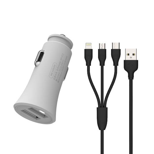 WK WP-C13 2.4A Warpath Dual USB Car Charger with USB to 8 Pin / Micro USB / Type-C Data Cable, WP-C13 with Cable (White)