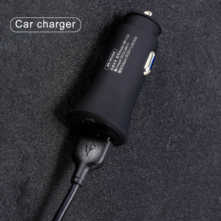 WK WP-C13 2.4A Warpath Dual USB Car Charger with USB to 8 Pin / Micro USB / Type-C Data Cable, WP-C13 with Cable (Black), WP-C13 with Cable (White)