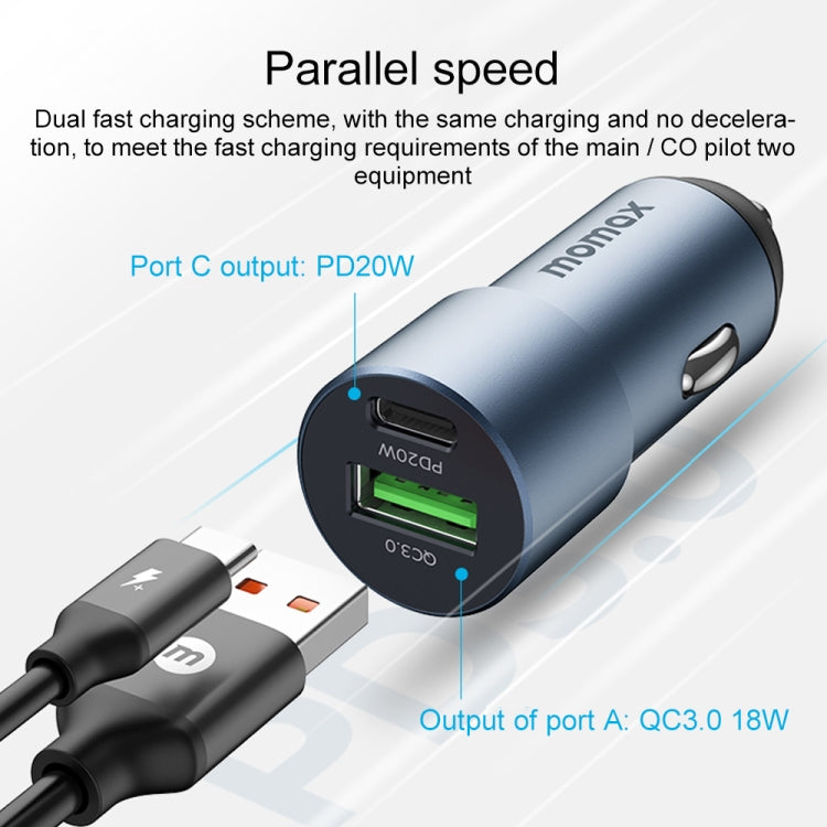 MOMAX UC15 38W PD + QC3.0 Dual Ports Car Charger, 38W