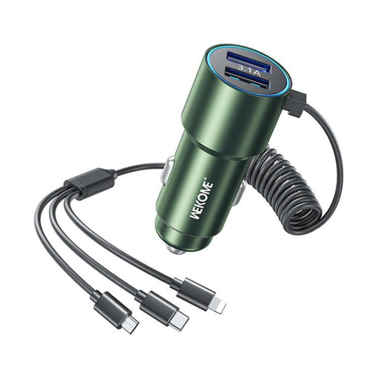 WK WP-C44 Pop Digital Series Ciahung 3-in-1 Cabled 33W Dual-USB Fast Car Charger, WP-C44 (Black), WP-C44 (Green), WP-C44 (Silver)