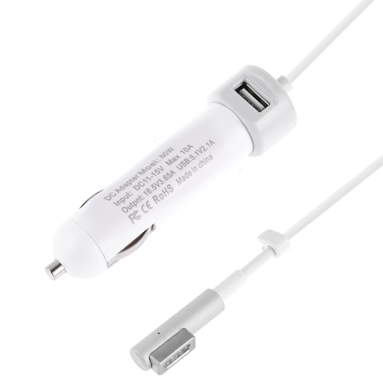 60W 5.1V 2.1A USB Interface Car Charger with 16.5V 3.65A L MagSafe Interface Data Cable, 16.5V 3.65A L MagSafe