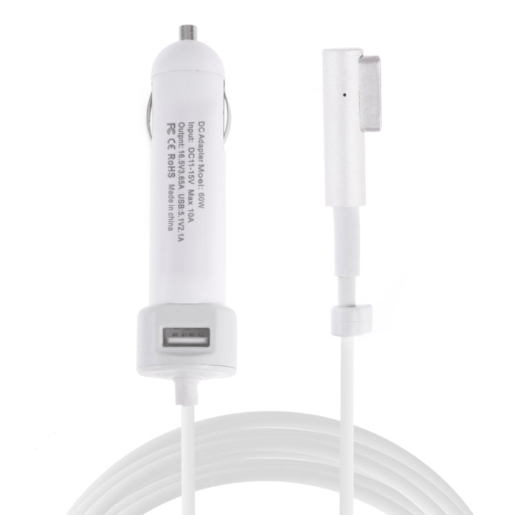 60W 5.1V 2.1A USB Interface Car Charger with 16.5V 3.65A L MagSafe Interface Data Cable, 16.5V 3.65A L MagSafe