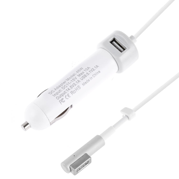 45W 5.1V 2.1A USB Interface Car Charger with 14.5V 3.1A L MagSafe Interface Data Cable, 14.5V 3.1A L MagSafe