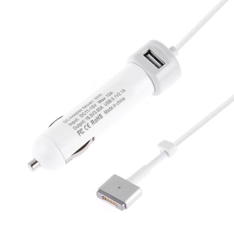 60W 5.1V 2.1A USB Interface Car Charger with 16.5V 3.65A T MagSafe 2 Interface Data Cable, 16.5V 3.65A T MagSafe 2