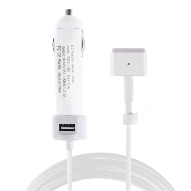 60W 5.1V 2.1A USB Interface Car Charger with 16.5V 3.65A T MagSafe 2 Interface Data Cable, 16.5V 3.65A T MagSafe 2