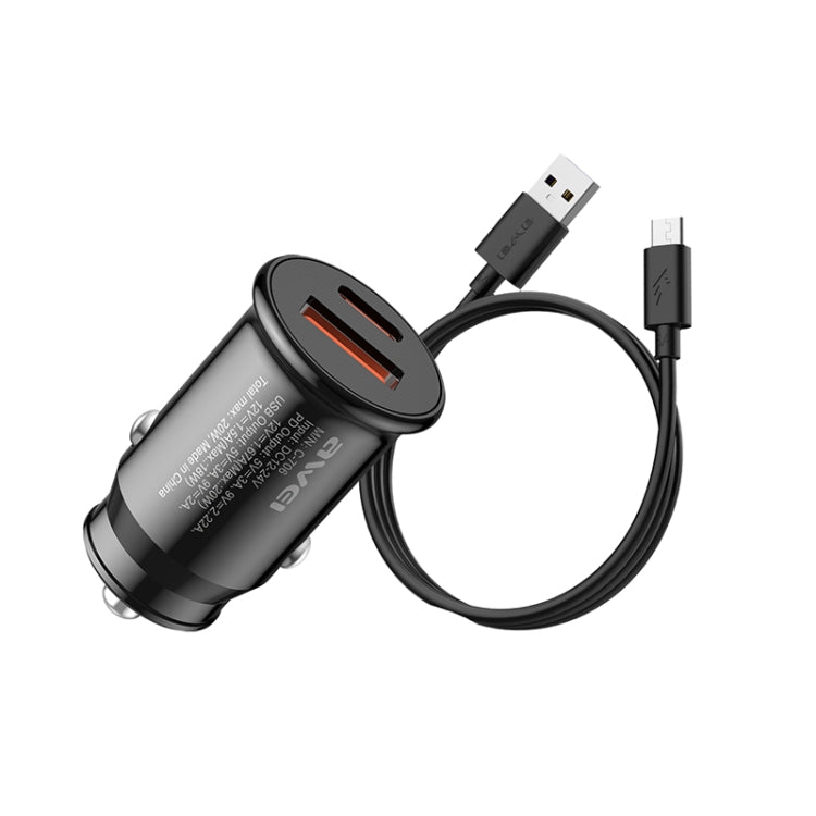 awei C-706 20W PD Type-C + QC 3.0 Type-A Car Charger with CL-110T Data Cable, C-706