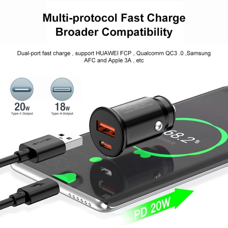 awei C-706 20W PD Type-C + QC 3.0 Type-A Car Charger with CL-110T Data Cable, C-706