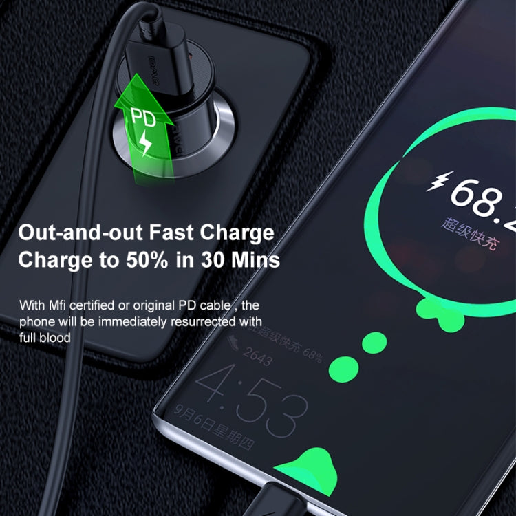 awei C-706 20W PD Type-C + QC 3.0 Type-A Car Charger with CL-110T Data Cable, C-706