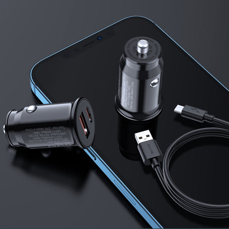 awei C-706 20W PD Type-C + QC 3.0 Type-A Car Charger with CL-110T Data Cable, C-706