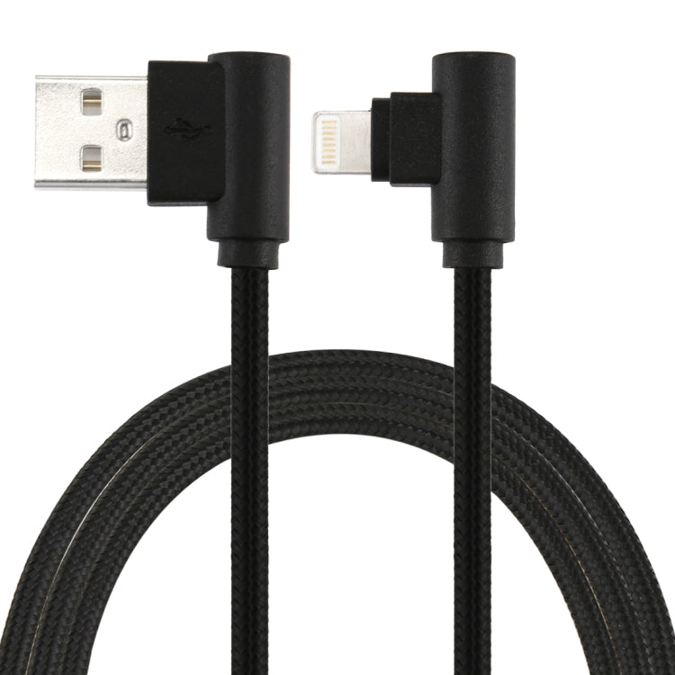 25cm Nylon Weave Style USB to 8 Pin Double Elbow Charging Cable, 25cm 8 Pin