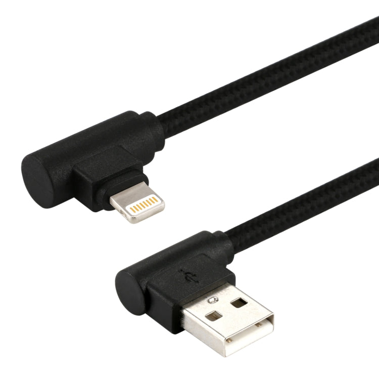 25cm Nylon Weave Style USB to 8 Pin Double Elbow Charging Cable, 25cm 8 Pin