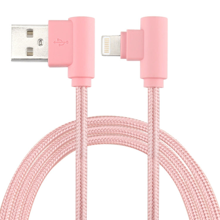 25cm Nylon Weave Style USB to 8 Pin Double Elbow Charging Cable, 25cm 8 Pin