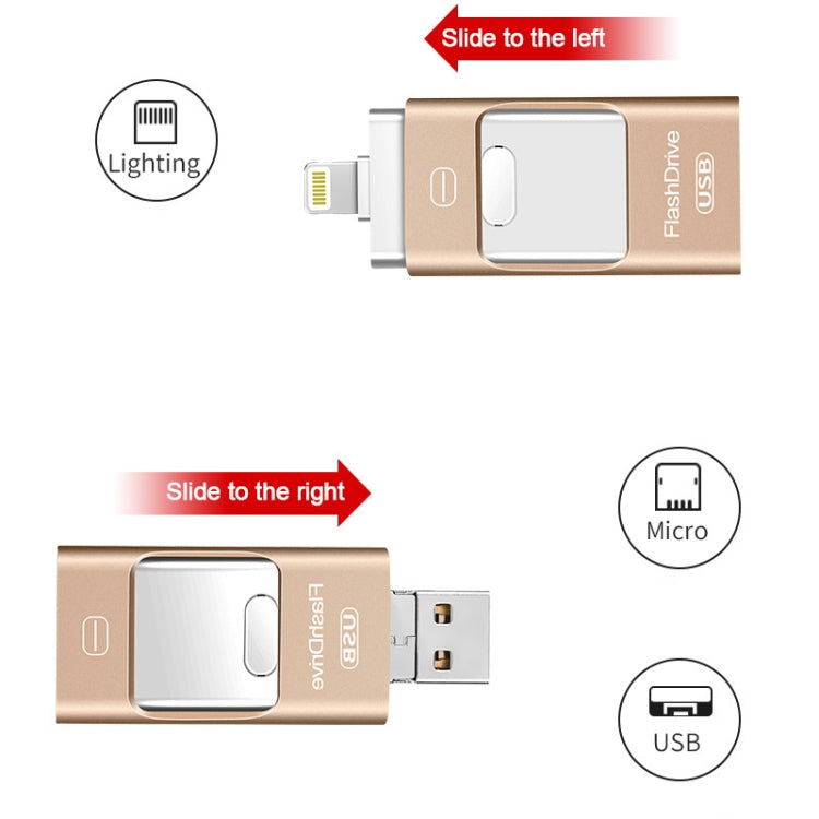 128GB USB 3.0 + 8 Pin + Mirco USB Android iPhone Computer Dual-use Metal Flash Drive, 128GB USB 3.0