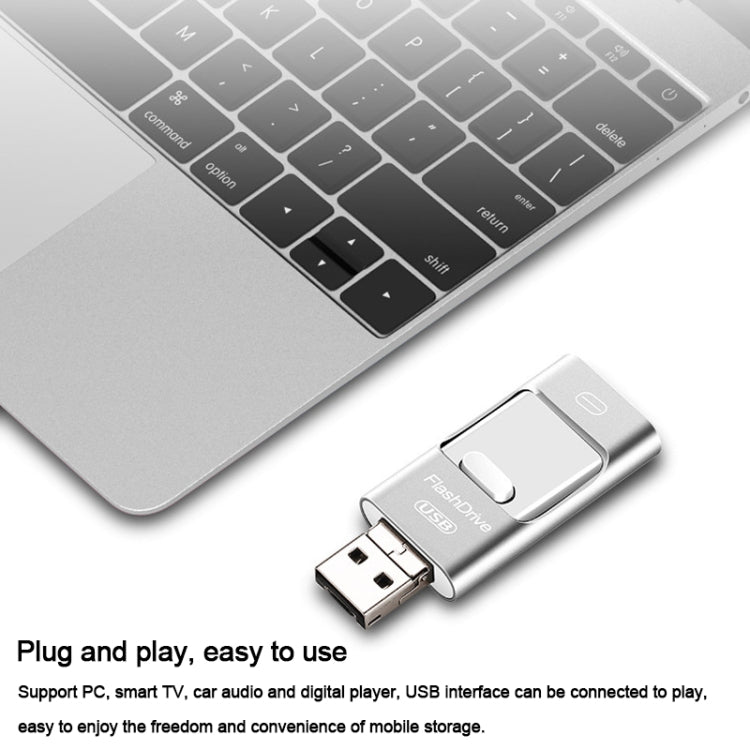 128GB USB 3.0 + 8 Pin + Mirco USB Android iPhone Computer Dual-use Metal Flash Drive, 128GB USB 3.0