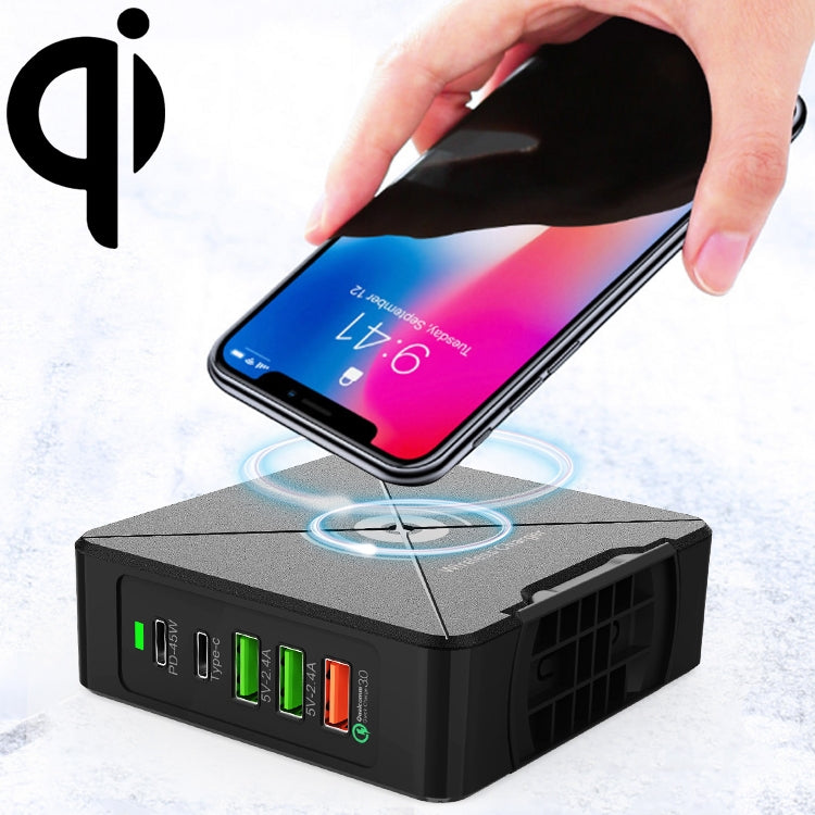 F88W 3 x USB + 2 x USB-C / Type-C Ports QC3.0 Desktop Charger with Wireless Charging Function, F88W