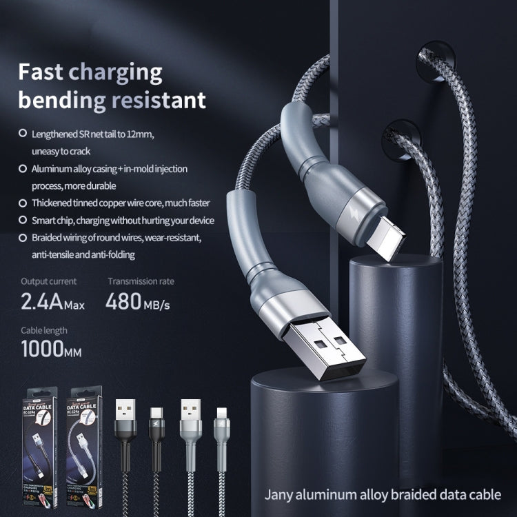 REMAX RC-124i 1m 2.4A USB to 8 Pin Aluminum Alloy Braid Fast Charging Data Cable for iPhone, iPad, 8 Pin