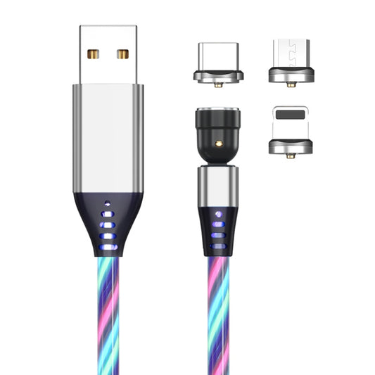 3 in 1 2.4A USB to 8 Pin + Micro USB + USB-C / Type-C 540 Degree Bendable Streamer Magnetic Data Cable, Cable Length: 1m, 8 Pin + Micro USB + USB-C / Type-C