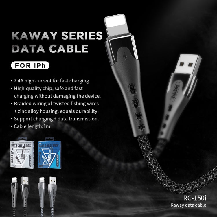 REMAX RC-150i KAWAY Series 1m 2.4A USB to 8 Pin Aluminum Alloy Braid Fast Charging Data Cable, 8 Pin