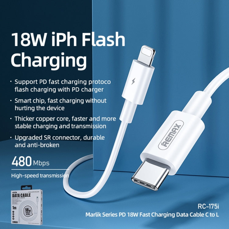 REMAX Marlik Series RC-175i PD 20W USB-C / Type-C to 8 Pin Interface Fast Charging Data Cable, Cable Length: 1m, 1m