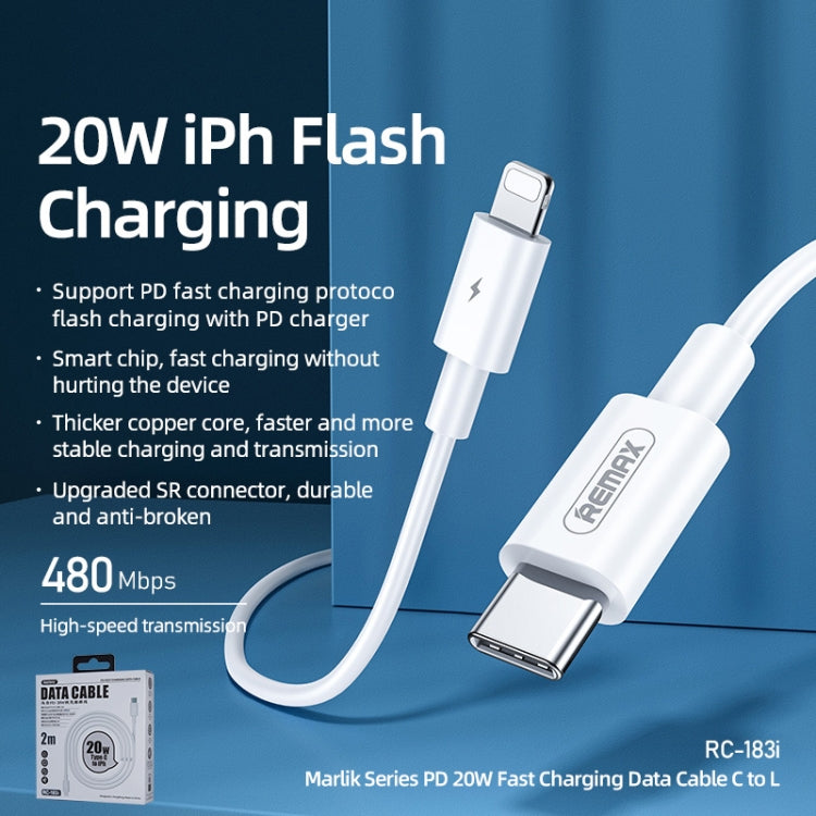 REMAX Marlik Series RC-183i PD 20W USB-C / Type-C to 8 Pin Interface Fast Charging Data Cable, Cable Length: 2m, 2m