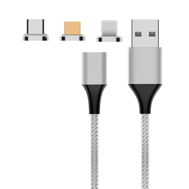 M11 3 in 1 3A USB to 8 Pin + Micro USB + USB-C / Type-C Nylon Braided Magnetic Data Cable, Cable Length: 2m, 8 Pin + Micro USB + USB-C / Type-C