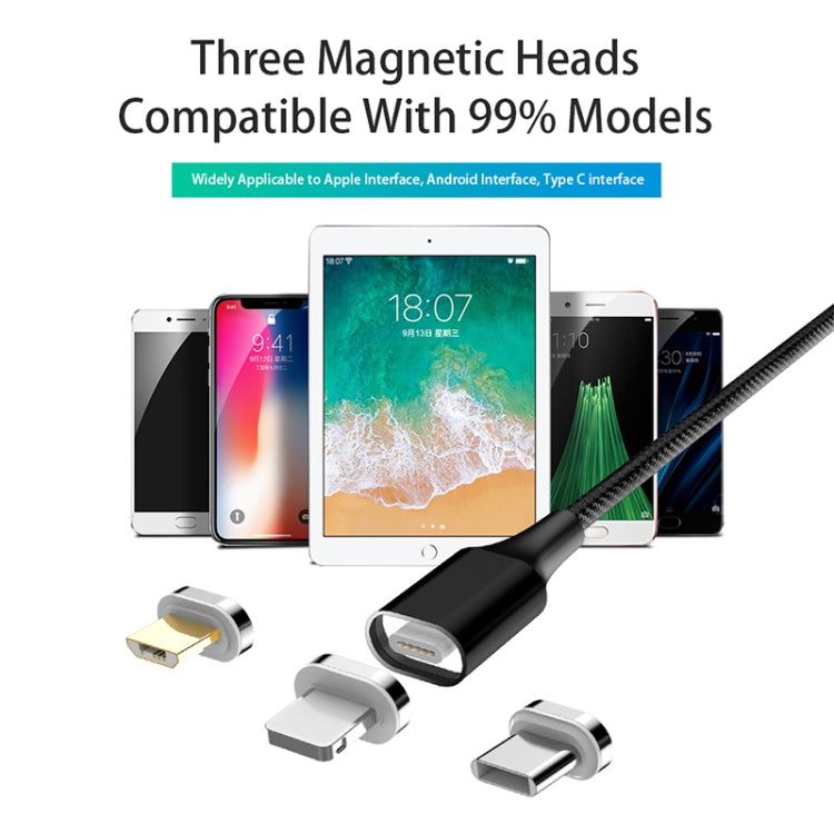 M11 3 in 1 3A USB to 8 Pin + Micro USB + USB-C / Type-C Nylon Braided Magnetic Data Cable, Cable Length: 2m, 8 Pin + Micro USB + USB-C / Type-C