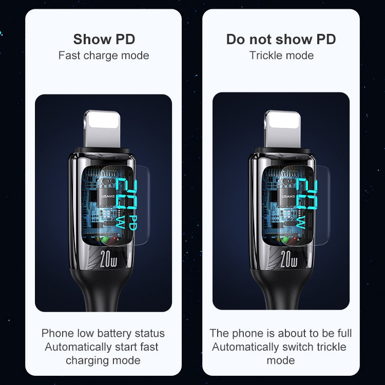 USAMS US-SJ545 U78 Type-C / USB-C to 8 Pin PD Aluminum Alloy Digital Display Fast Charging Data Cable, Length: 1.2m, Type-C to 8 Pin