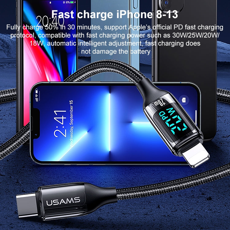 USAMS US-SJ545 U78 Type-C / USB-C to 8 Pin PD Aluminum Alloy Digital Display Fast Charging Data Cable, Length: 1.2m, Type-C to 8 Pin