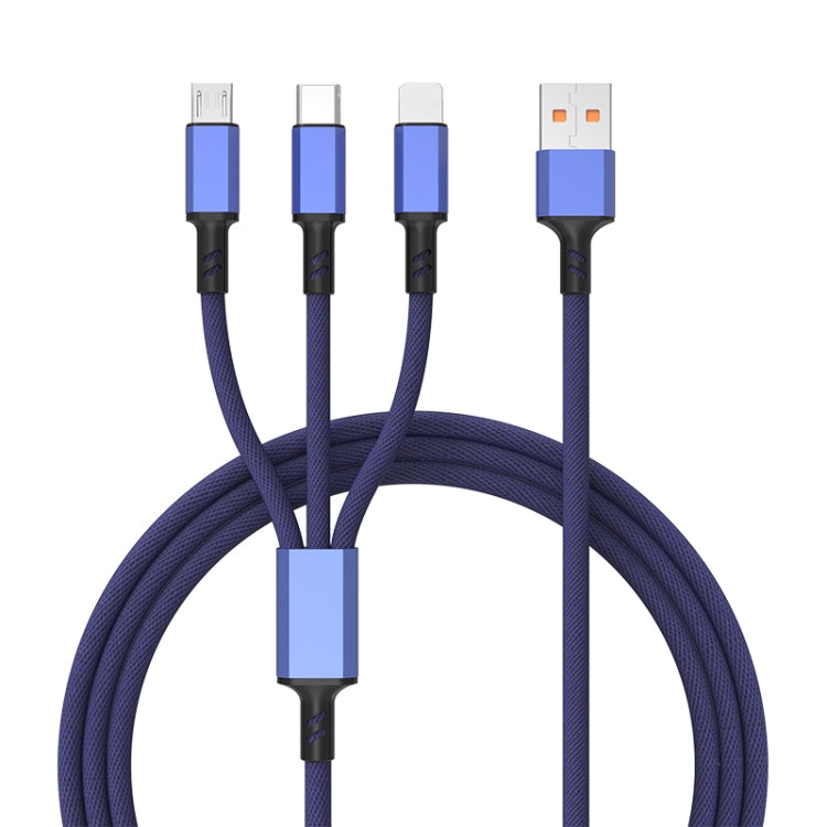 Braided 3A 3 in 1 USB to Type-C / 8 Pin / Micro USB Fast Charging Cable, Cable Length: 1.2m, White Plug (Black), White Plugaided (Blue), White Plug (Red)