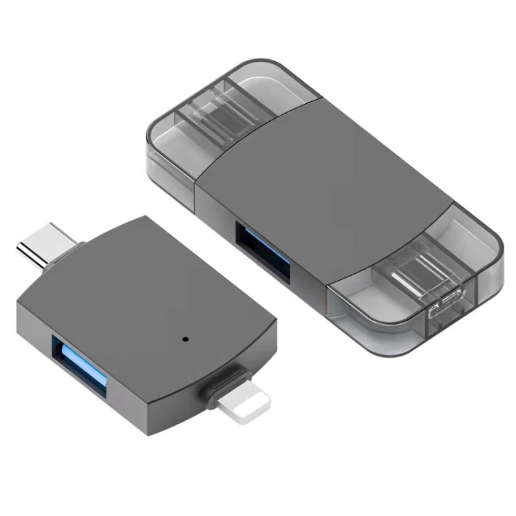 2 in 1 USB 2.0 + USB 3.0 Female to 8 Pin + USB-C / Type-C Male OTG Adapter, USB 2.0 + USB 3.0 Female to 8 Pin + USB-C / Type-C Male