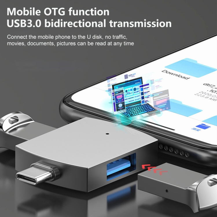 2 in 1 USB 2.0 + USB 3.0 Female to 8 Pin + USB-C / Type-C Male OTG Adapter, USB 2.0 + USB 3.0 Female to 8 Pin + USB-C / Type-C Male