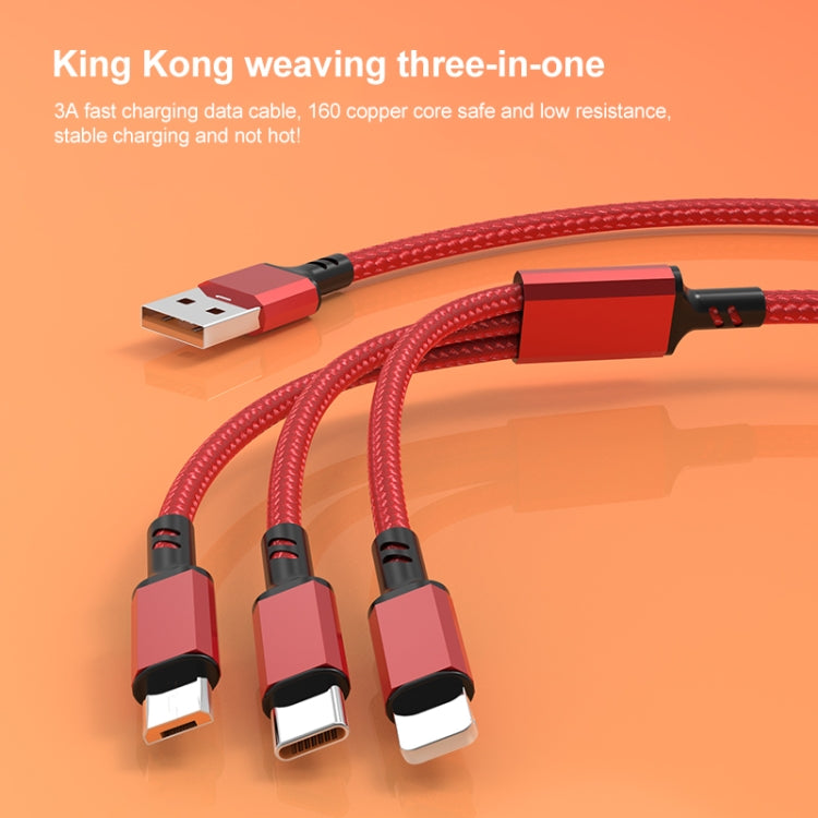 Orange Plug 3A 3 in 1 USB to Type-C / 8 Pin / Micro USB Fast Charging Cable, Cable Length: 1.2m, Orange Plug (Black), Orange Plug (Blue), Orange Plug (Red), Orange Plug (Silver)