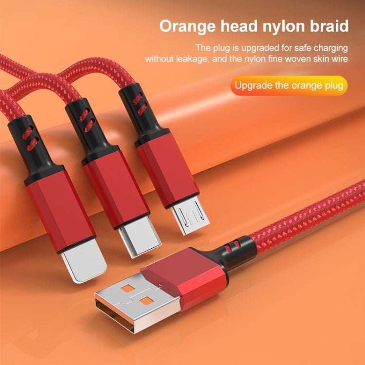 Orange Plug 3A 3 in 1 USB to Type-C / 8 Pin / Micro USB Fast Charging Cable, Cable Length: 1.2m, Orange Plug (Black), Orange Plug (Blue), Orange Plug (Red), Orange Plug (Silver)