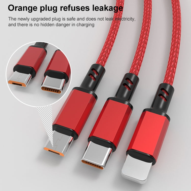 Orange Plug 3A 3 in 1 USB to Type-C / 8 Pin / Micro USB Fast Charging Cable, Cable Length: 1.2m, Orange Plug (Black), Orange Plug (Blue), Orange Plug (Red), Orange Plug (Silver)