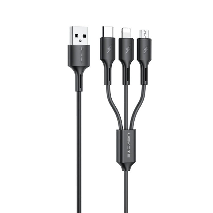 WK WDC-137 3 in 1 USB to Micro USB / 8 Pin + USB-C / Type-C 3A Fast Charing Cable, 1 to 3(Black), 1 to 3(White)