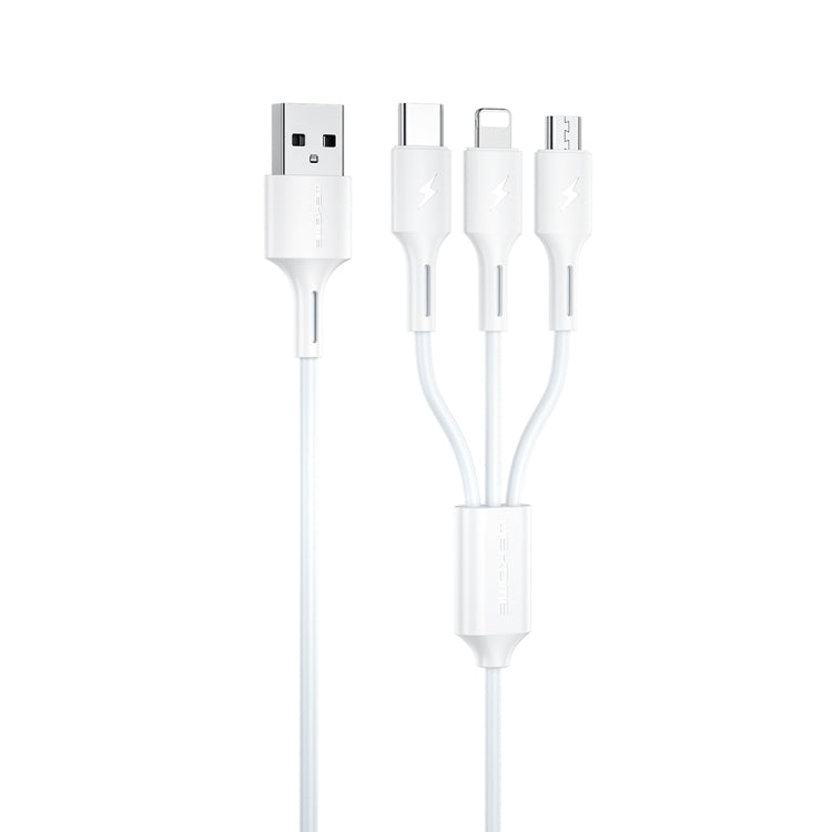 WK WDC-137 3 in 1 USB to Micro USB / 8 Pin + USB-C / Type-C 3A Fast Charing Cable, 1 to 3(Black), 1 to 3(White)