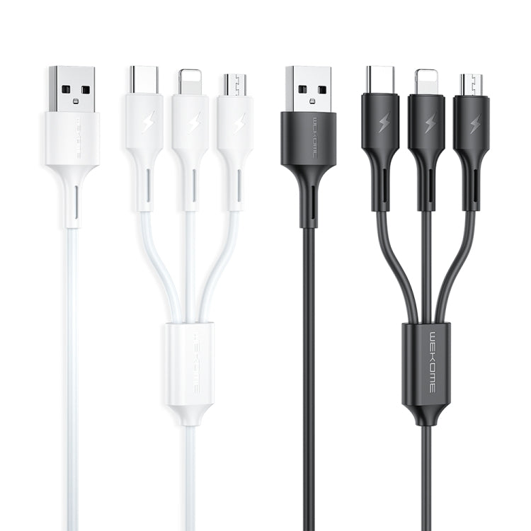 WK WDC-137 3 in 1 USB to Micro USB / 8 Pin + USB-C / Type-C 3A Fast Charing Cable, 1 to 3(Black), 1 to 3(White)