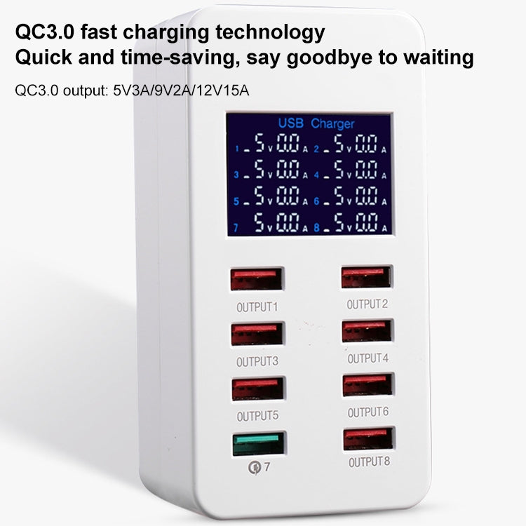 A8 50W 8 Ports USB + QC3.0 Smart Charging Station with Digital Display AC100-240V, AU Plug, A8 AU Plug