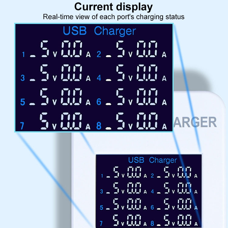 A8 50W 8 Ports USB + QC3.0 Smart Charging Station with Digital Display AC100-240V, AU Plug, A8 AU Plug